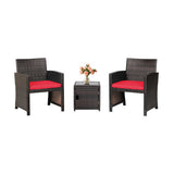 3 Pieces Patio Wicker Furniture Set with Storage Table and Protective Cover-Red