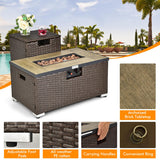 6 Pieces Outdoor Wicker Furniture Set with 32 Inch Propane Fire Pit Table-Red