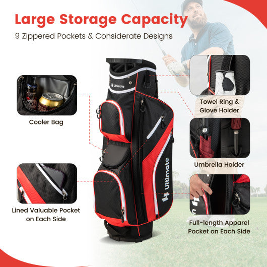 Golf Cart Bag with 14 Way Top Dividers-Red