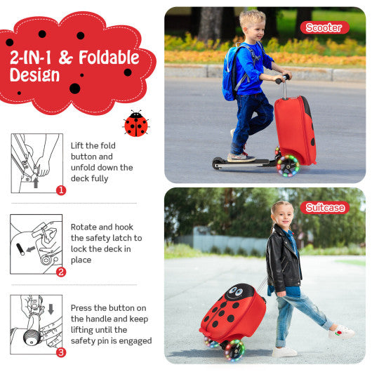 Hardshell Ride-on Suitcase Scooter with LED Flashing Wheels-Red