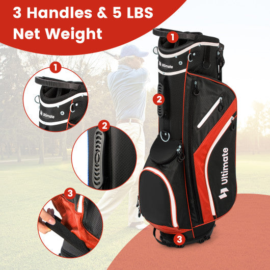 Lightweight Golf Stand Bag with 14 Way Top Dividers and 6 Pockets-Red