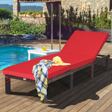 Outdoor Rattan Adjustable Cushioned Chaise-Red