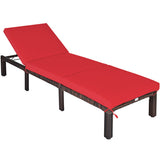 Outdoor Rattan Adjustable Cushioned Chaise-Red