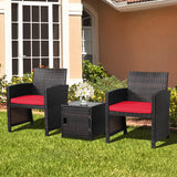 3 Pieces Patio Wicker Furniture Set with Storage Table and Protective Cover-Red