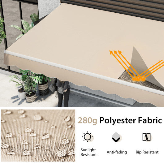 Outdoor Manual Retractable Awning Cover Shelter Patio Sun Shade-Beige