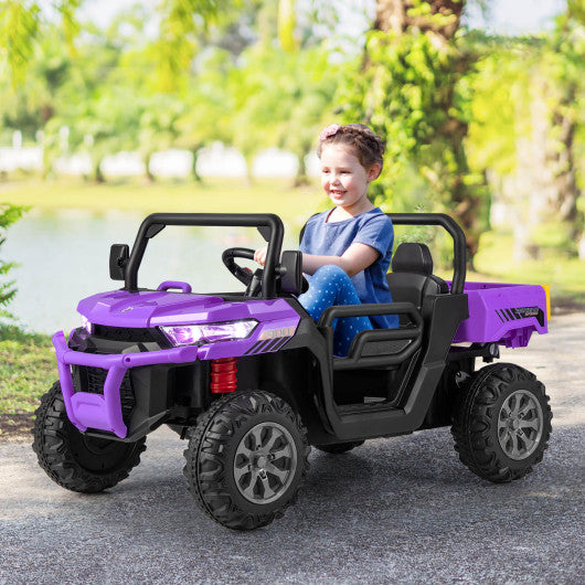 12V Kids Ride On Truck Car with Remote Control and 2 Seaters-Purple