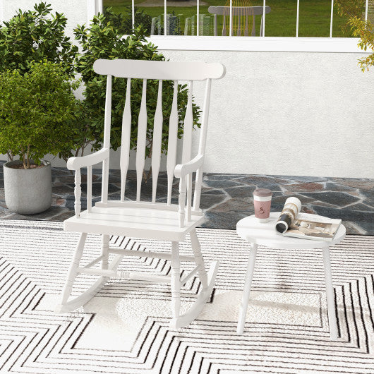 Rocking Chair with Solid Wooden Frame for Garden and Patio-White