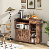 Rolling Kitchen Island Cart with Drop Leaf and Wine Rack-Rustic Brown