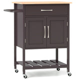 Rolling Kitchen Island Cart with Drawer and Towel Rack-Brown