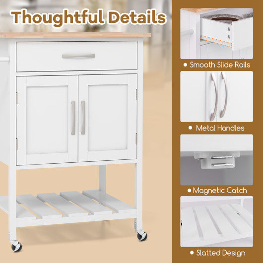 Rolling Kitchen Island Cart with Drawer and Towel Rack-White