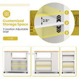 Kitchen Island Trolley Cart on Wheels with Storage Open Shelves and Drawer-White