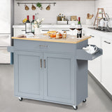 Rolling Kitchen Island Cart with Towel and Spice Rack-Gray