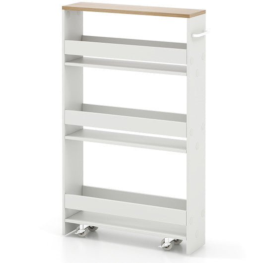Narrow Mobile Serving Cart with Open Shelves for Kitchen Bathroom Living Room-White
