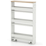 Narrow Mobile Serving Cart with Open Shelves for Kitchen Bathroom Living Room-White