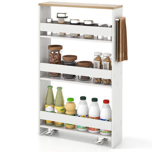 Narrow Mobile Serving Cart with Open Shelves for Kitchen Bathroom Living Room-White