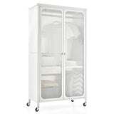 Rolling Storage Armoire Closet with Hanging Rod and Adjustable Shelf-White