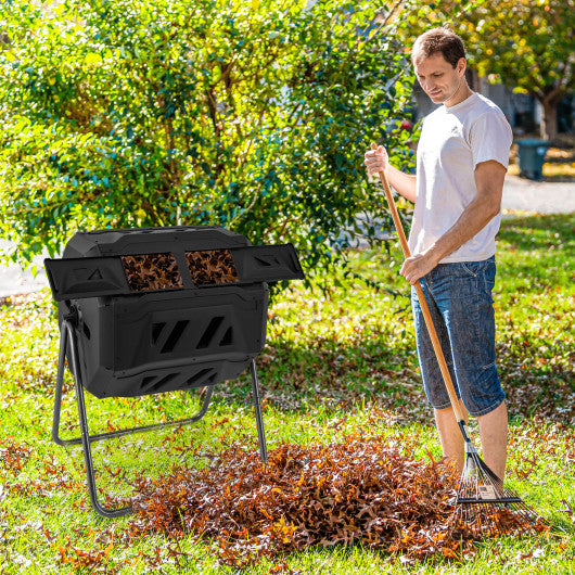 360° Rotatable Tumbling Composter with 2 Sliding Doors-Black