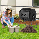 360° Rotatable Tumbling Composter with 2 Sliding Doors-Black