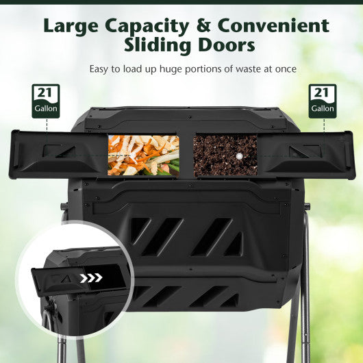 360° Rotatable Tumbling Composter with 2 Sliding Doors-Black