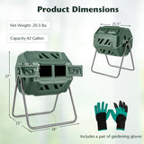 360° Rotatable Tumbling Composter with 2 Sliding Doors-Green