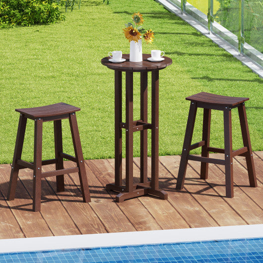 21.5 Inch Round Bar Table Patio HDPE Bar Height Dining Table with Slatted Tabletop-Brown