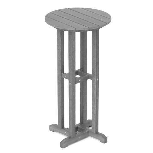 21.5 Inch Round Bar Table Patio HDPE Bar Height Dining Table with Slatted Tabletop-Gray