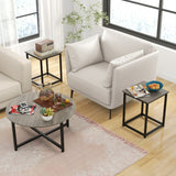 3-Piece Coffee Table Set Round Coffee Table and 2PCS Square End Tables-Gray