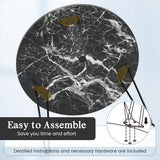 Round Coffee Table with Thickened Tabletop and Metal Tripod Legs-Black