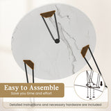 Round Coffee Table with Thickened Tabletop and Metal Tripod Legs-White