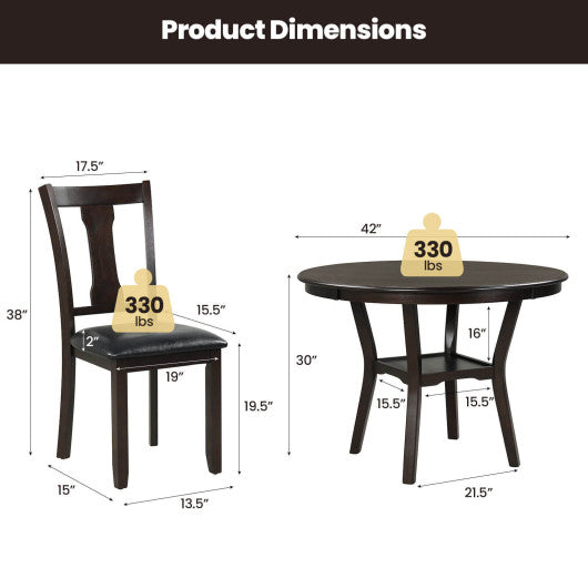 5-Piece Round Dining Table Set Wooden Kitchen Modern Table and 4 Chairs