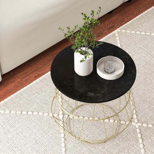 Round Metal Frame End Table with Removable Top-Golden