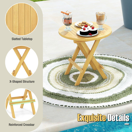 Portable and Compact Outdoor End Table with X-shaped Legs and Slatted Tabletop