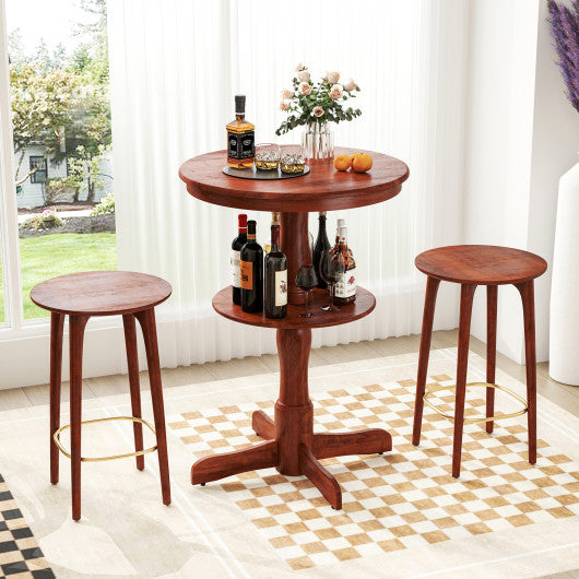 2-Tier Round High Top Bar Table with Storage Shelf and Pedestal Base-Espresso