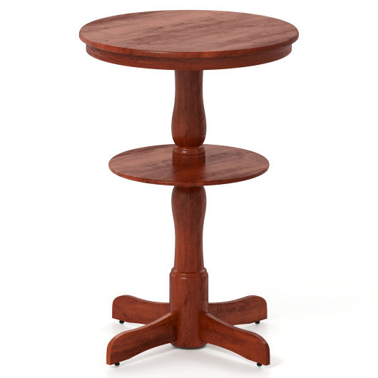 2-Tier Round High Top Bar Table with Storage Shelf and Pedestal Base-Espresso