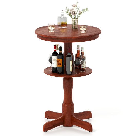 2-Tier Round High Top Bar Table with Storage Shelf and Pedestal Base-Espresso