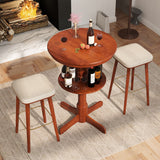 2-Tier Round High Top Bar Table with Storage Shelf and Pedestal Base-Espresso