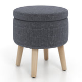 Round Storage Ottoman with Rubber Wood Legs and Adjustable Foot Pads-Gray