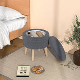 Round Storage Ottoman with Rubber Wood Legs and Adjustable Foot Pads-Gray