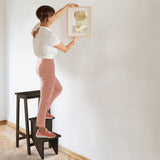 3-in-1 Rubber Wood 3 Tier Folding Step Stool Ladder Storage Shelf-Brown