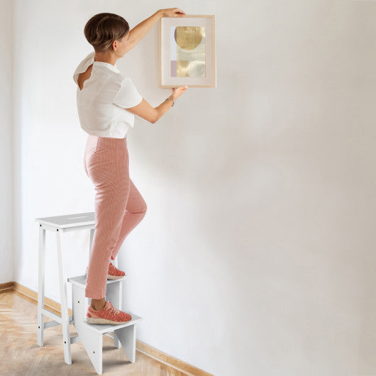 3 Tier Step Stool 3 in 1 Folding Ladder Bench-White