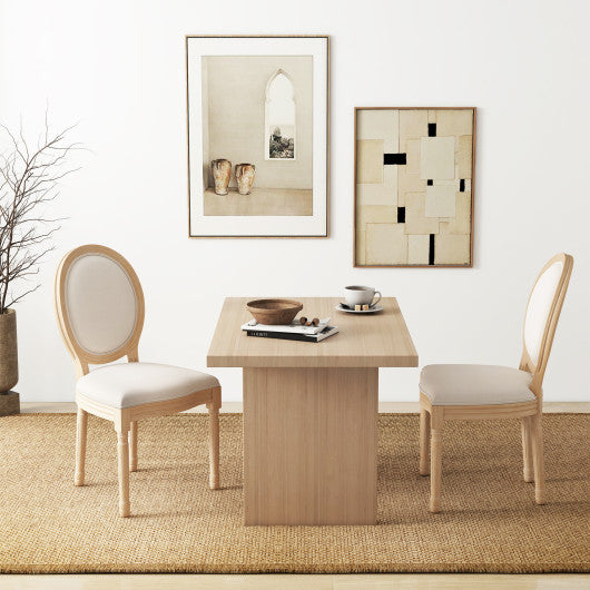 Rubber Wood Kitchen French Dining Chair Set of 2 with Sponge Padding and Round Backrest-Beige