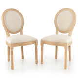 Rubber Wood Kitchen French Dining Chair Set of 2 with Sponge Padding and Round Backrest-Beige