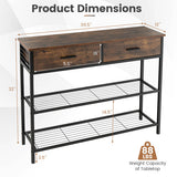 39.5 Inch Entryway Table with 2 Drawers and 2-Tier Shelves-Rustic Brown
