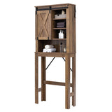 Wooden Bathroom Storage Cabinet with Sliding Barn Door and 3-level Adjustable Shelves-Rustic Brown