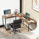 L-Shaped Computer Desk with CPU Stand Power Outlets and USB Ports-Rustic Brown