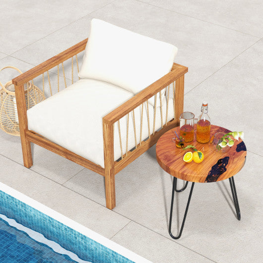 Rustic Round Solid Teak Wood Live Edge Outdoor Side End Table for Patio