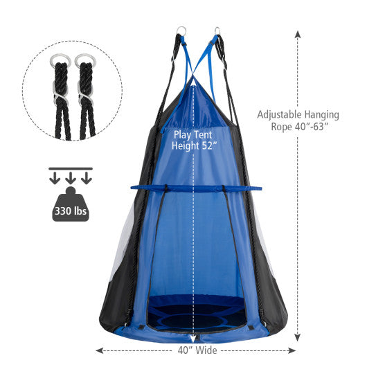 2-in-1 40 Inch Kids Hanging Chair Detachable Swing Tent Set-Blue