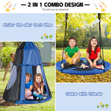 2-in-1 40 Inch Kids Hanging Chair Detachable Swing Tent Set-Blue