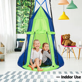 2-in-1 40 Inch Kids Hanging Chair Detachable Swing Tent Set-Green