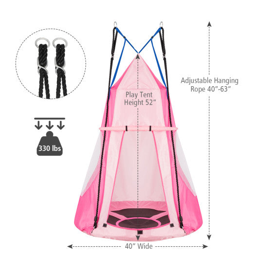 2-in-1 40 Inch Kids Hanging Chair Detachable Swing Tent Set-Pink